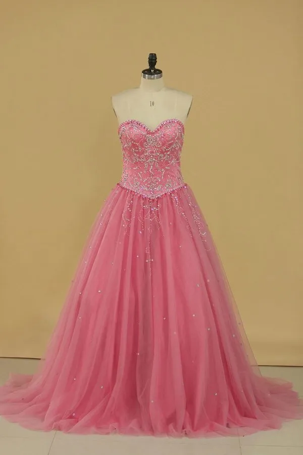 2024 Ball Gown Beaded Bodice Quinceanera Dresses Sweetheart Tulle Sweep PSFCG734