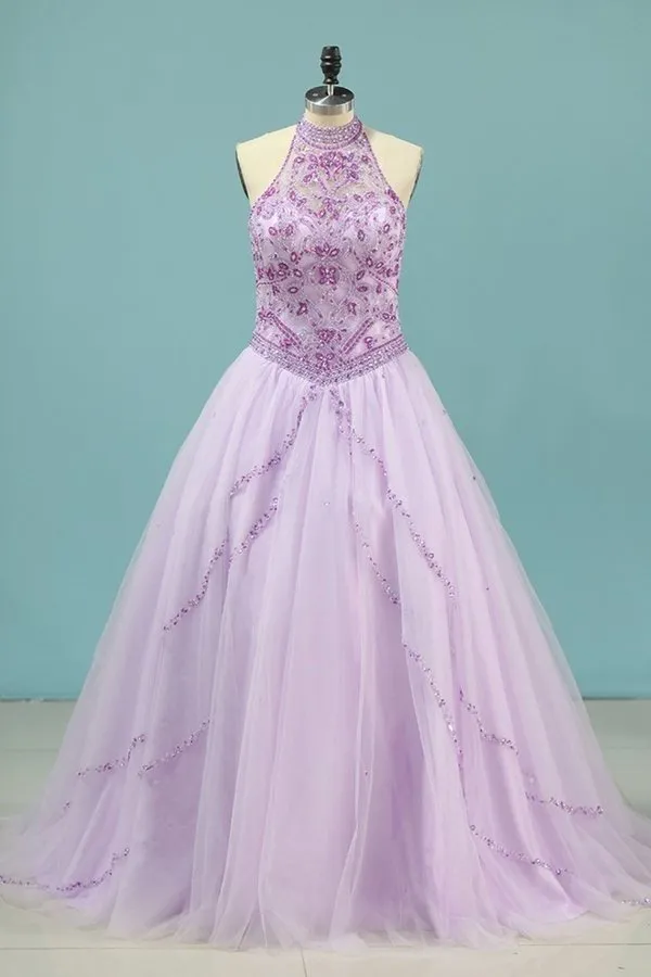 2024 High Neck Quinceanera Dresses Ball Gown With Beading PG871NXB