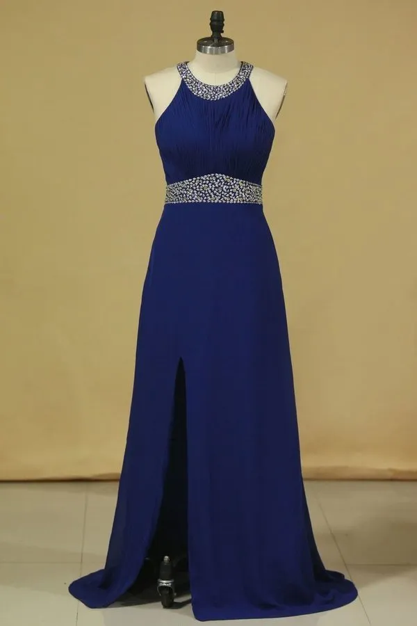 2024 Prom Dresses Halter Chiffon A Line Open Back Sweep PLQ1ZBG4