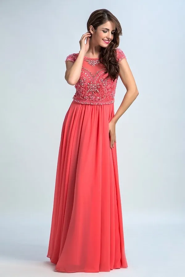 2024 Prom Dresses Scoop A Line Chiffon With Beading Cap PGTFPNC1