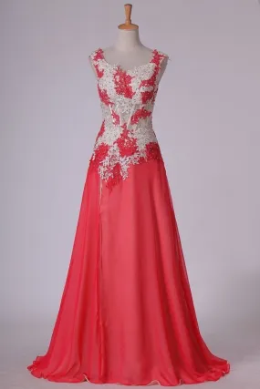 2024 Straps Prom Dresses A Line Chiffon With Applique And Beads P1R8K3AC