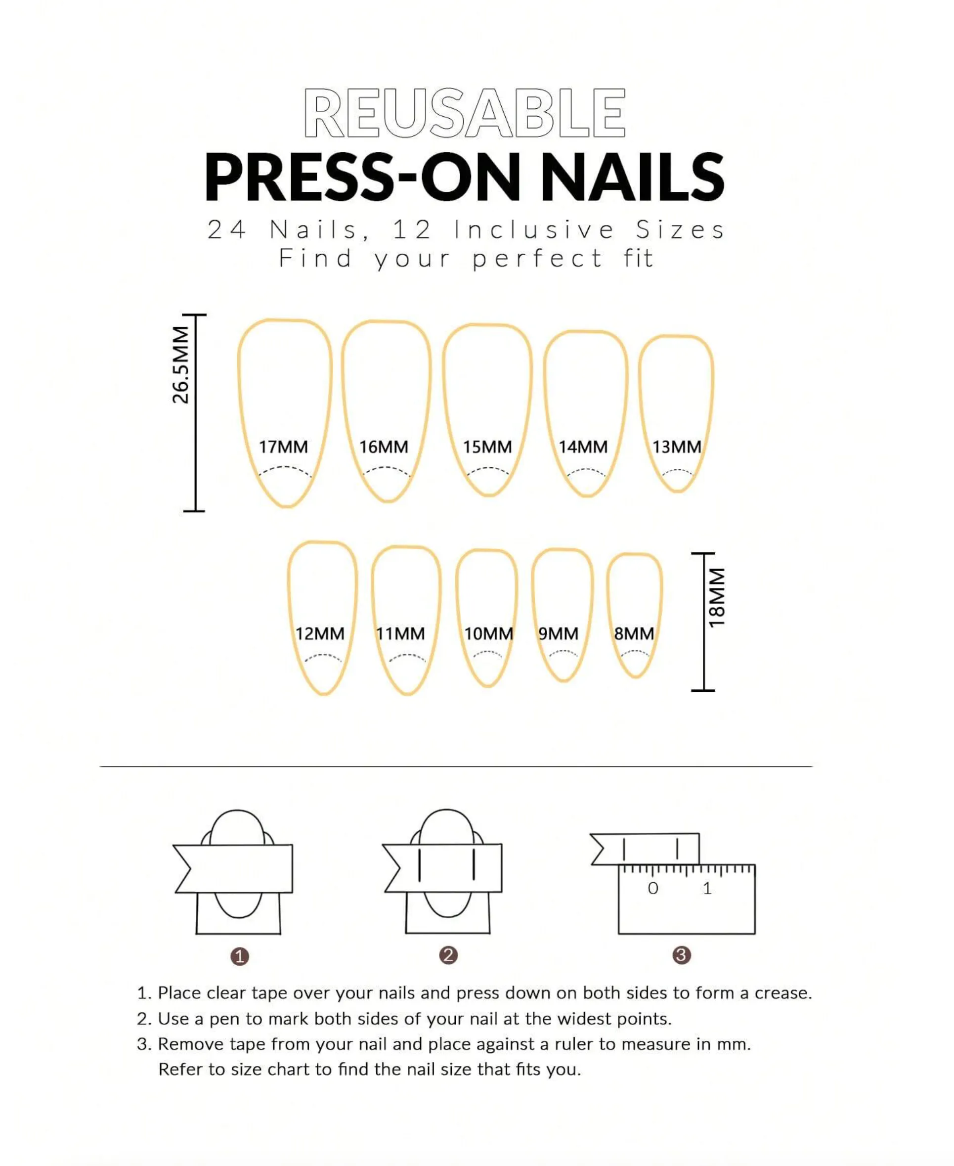 24 Pcs Black Press on Nails