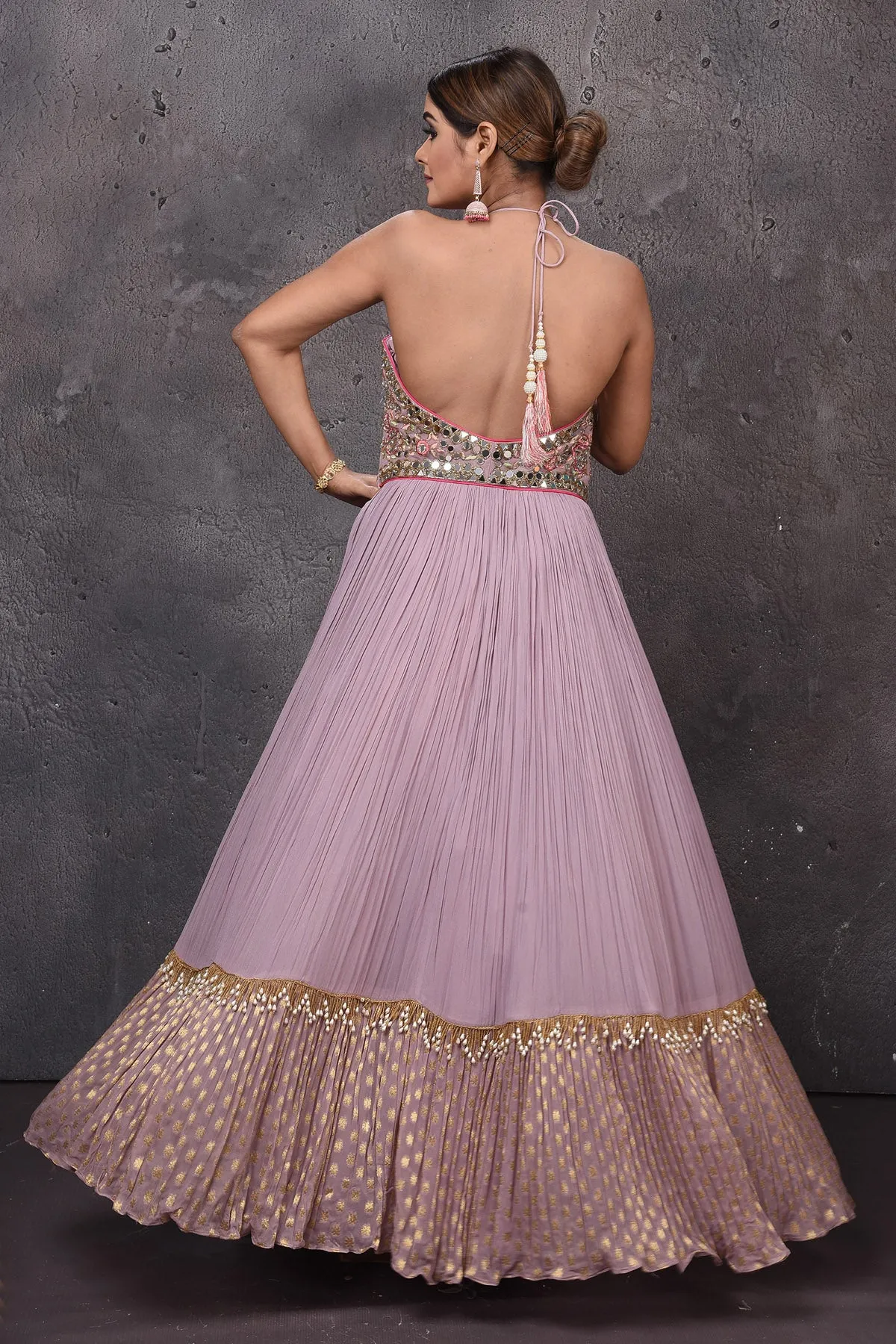 502833 Mauve Designer Lehenga with Green Dupatta