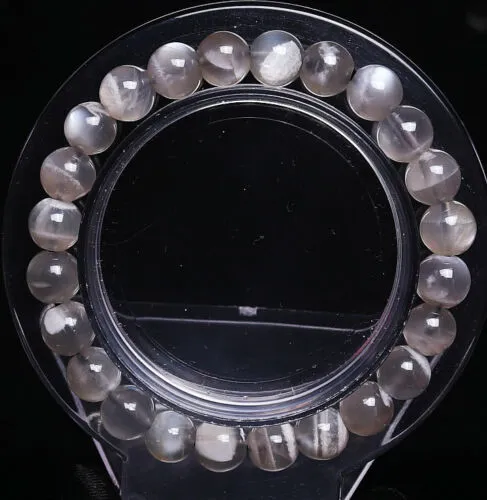 8mm Natural Black Moonstone Round Crystal Bead Bracelet