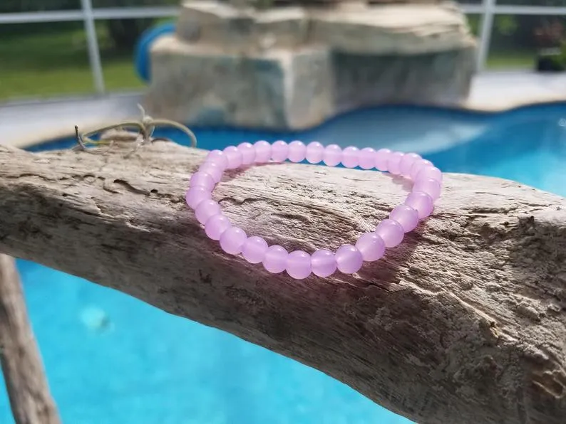 8mm Natural Lavender Purple Round Jade Beads Bracelet