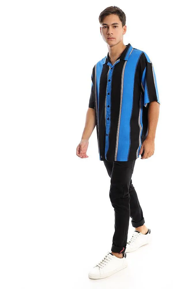 94897 Bi-Tone Striped Blue & Black Summer Shirt