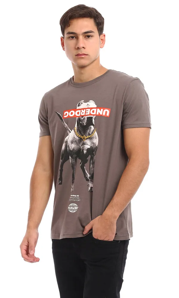 96807 Slip On Printed Dog Cotton T-Shirt - Dark Grey