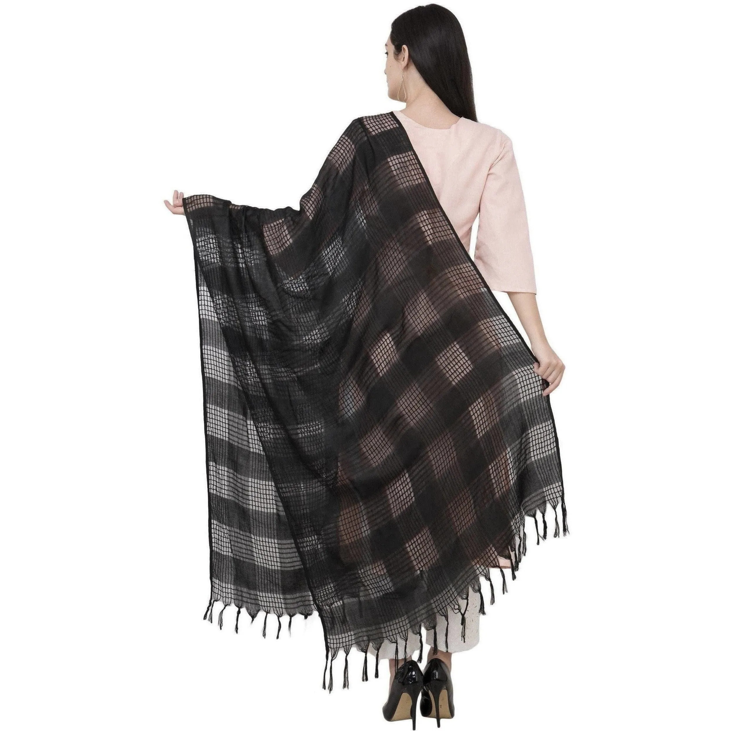 A R Silk Window Square Regular Dupatta Color Black Dupatta or Chunni