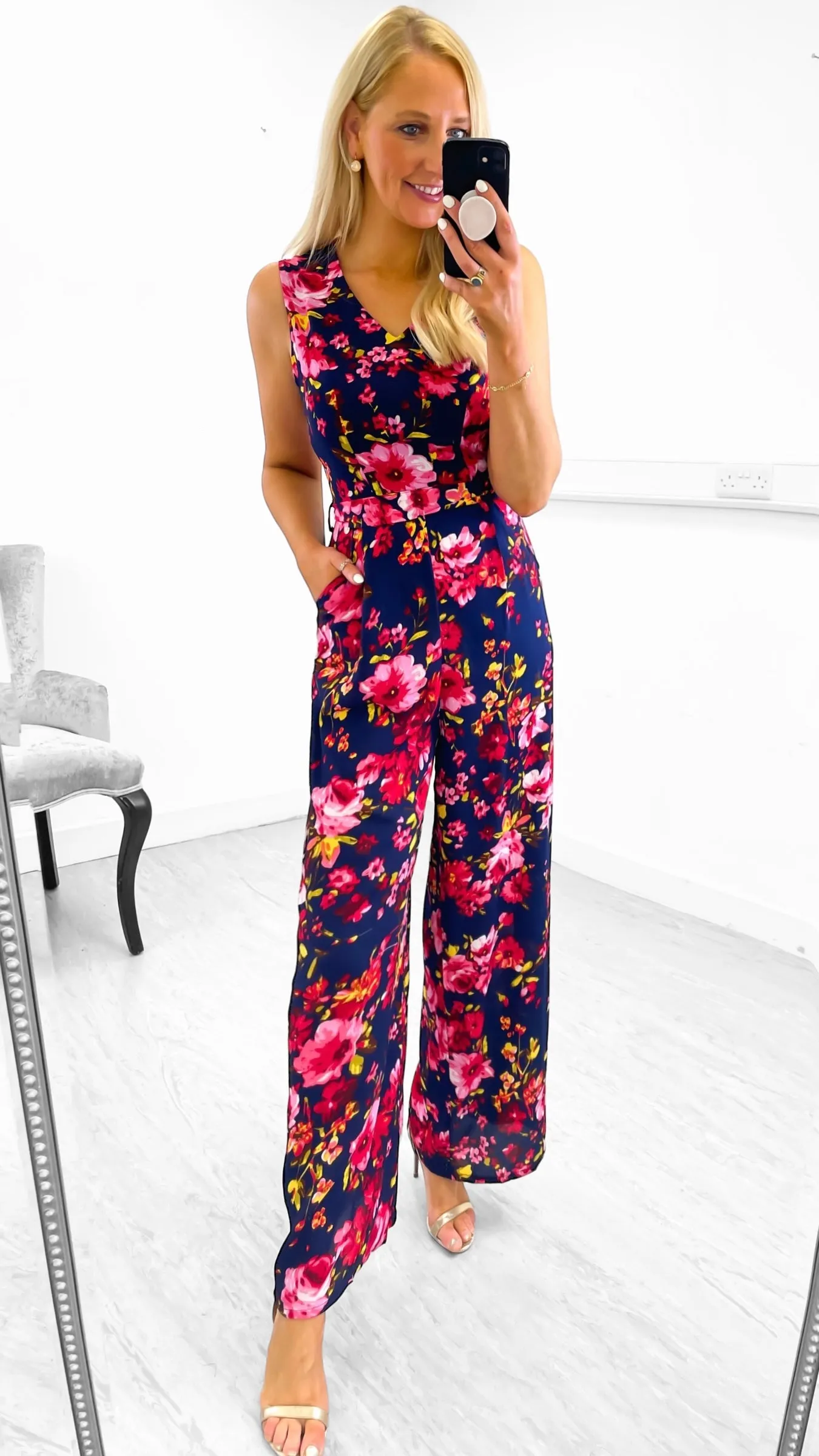 A1707 Alesha Navy Floral Jumpsuit