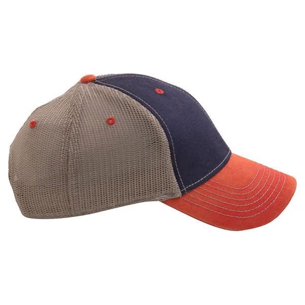 AHEAD Navy/University Orange 3 Tone Tea Stained Mesh Back Cap