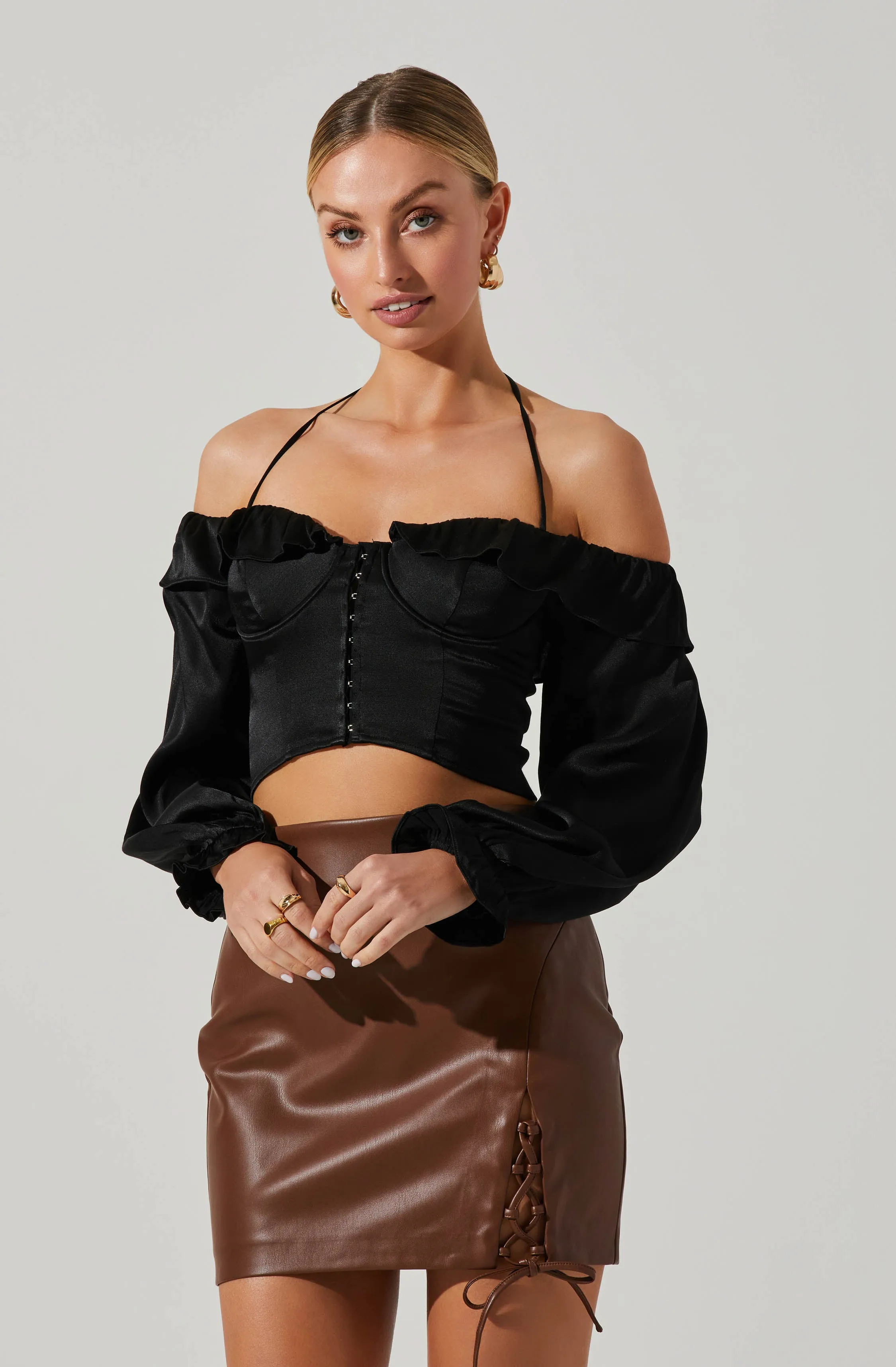 Allison Off Shoulder Halter Long Sleeve Top