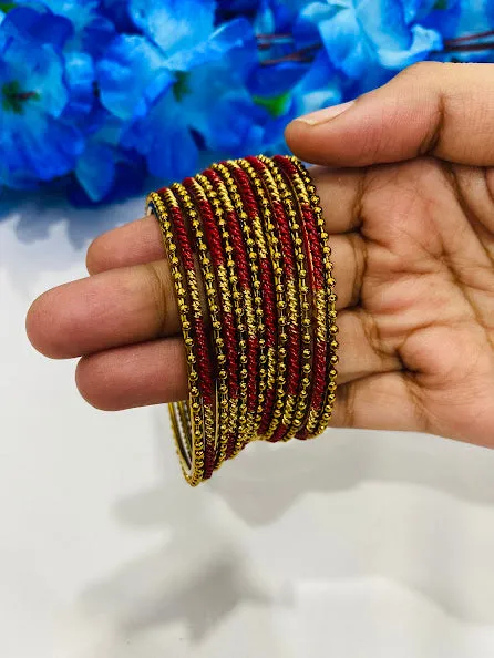 Appealing Maroon Color Bollywood Style Fancy Gold Plated Bangles