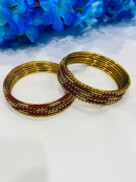 Appealing Maroon Color Bollywood Style Fancy Gold Plated Bangles