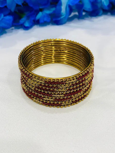 Appealing Maroon Color Bollywood Style Fancy Gold Plated Bangles