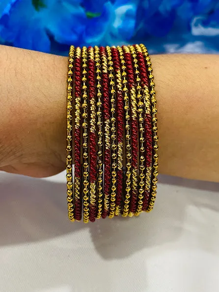 Appealing Maroon Color Bollywood Style Fancy Gold Plated Bangles