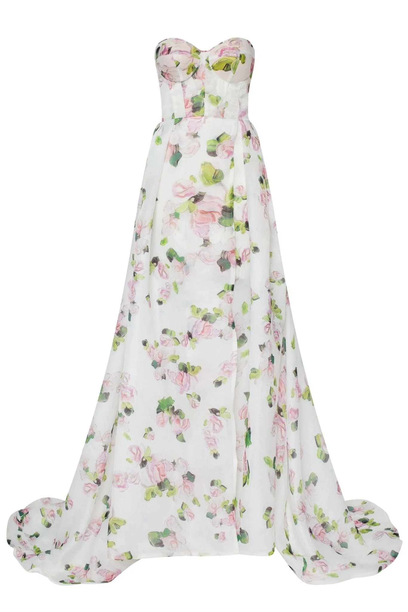 Apple Blossom Strapless maxi dress with front slit