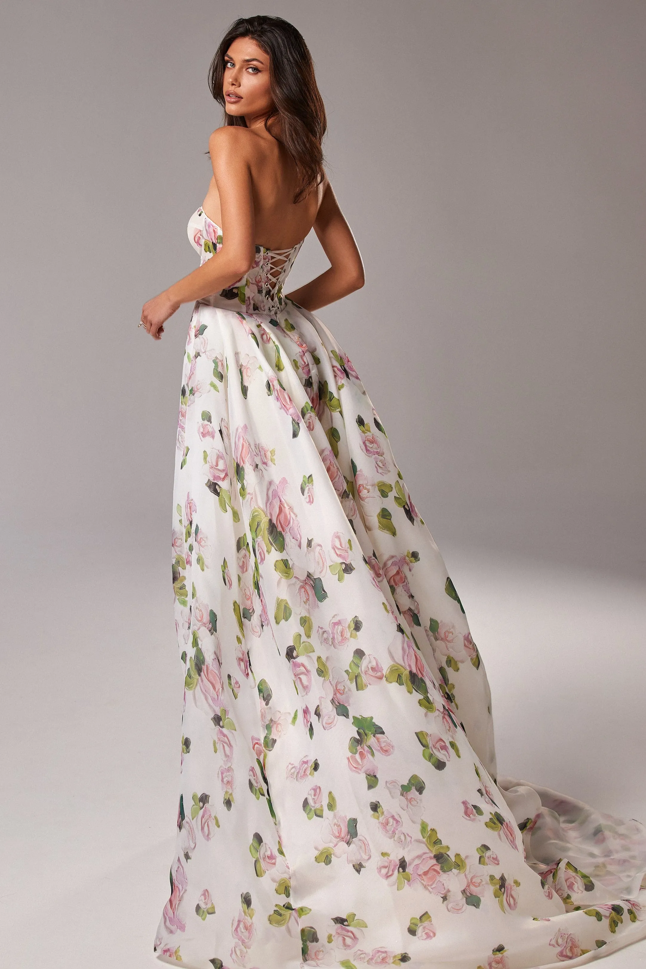 Apple Blossom Strapless maxi dress with front slit