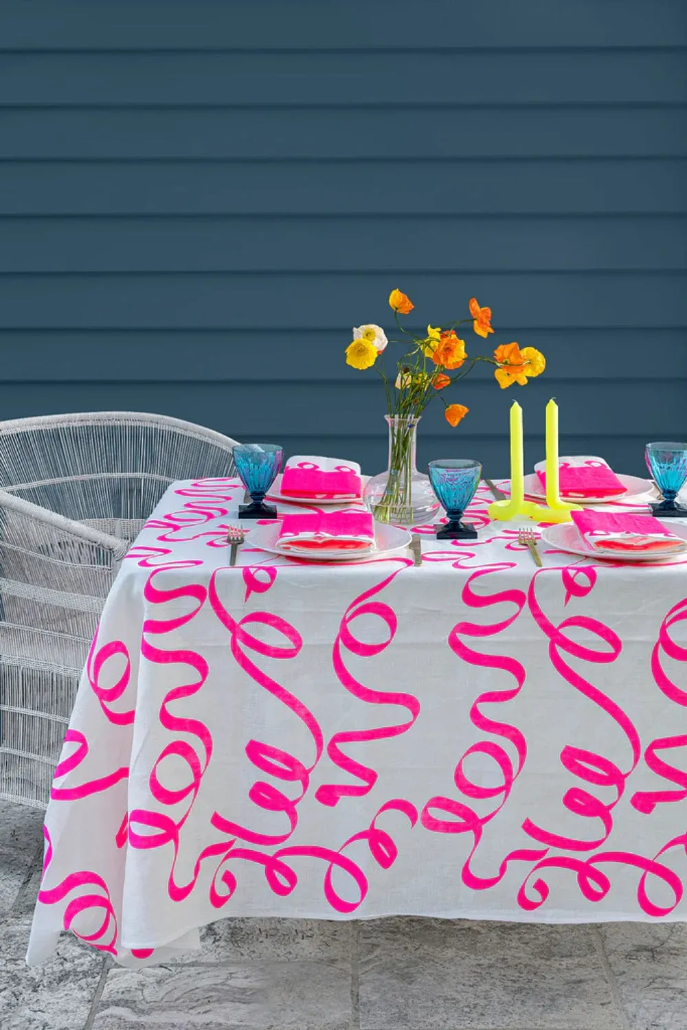 AQUA DOOR DESIGNS RIBBON TABLECLOTH HIGHLIGHTER PINK