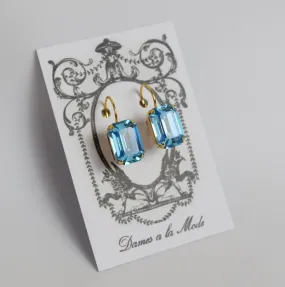 Aquamarine Blue Swarovski Crystal Earrings - Medium Octagon