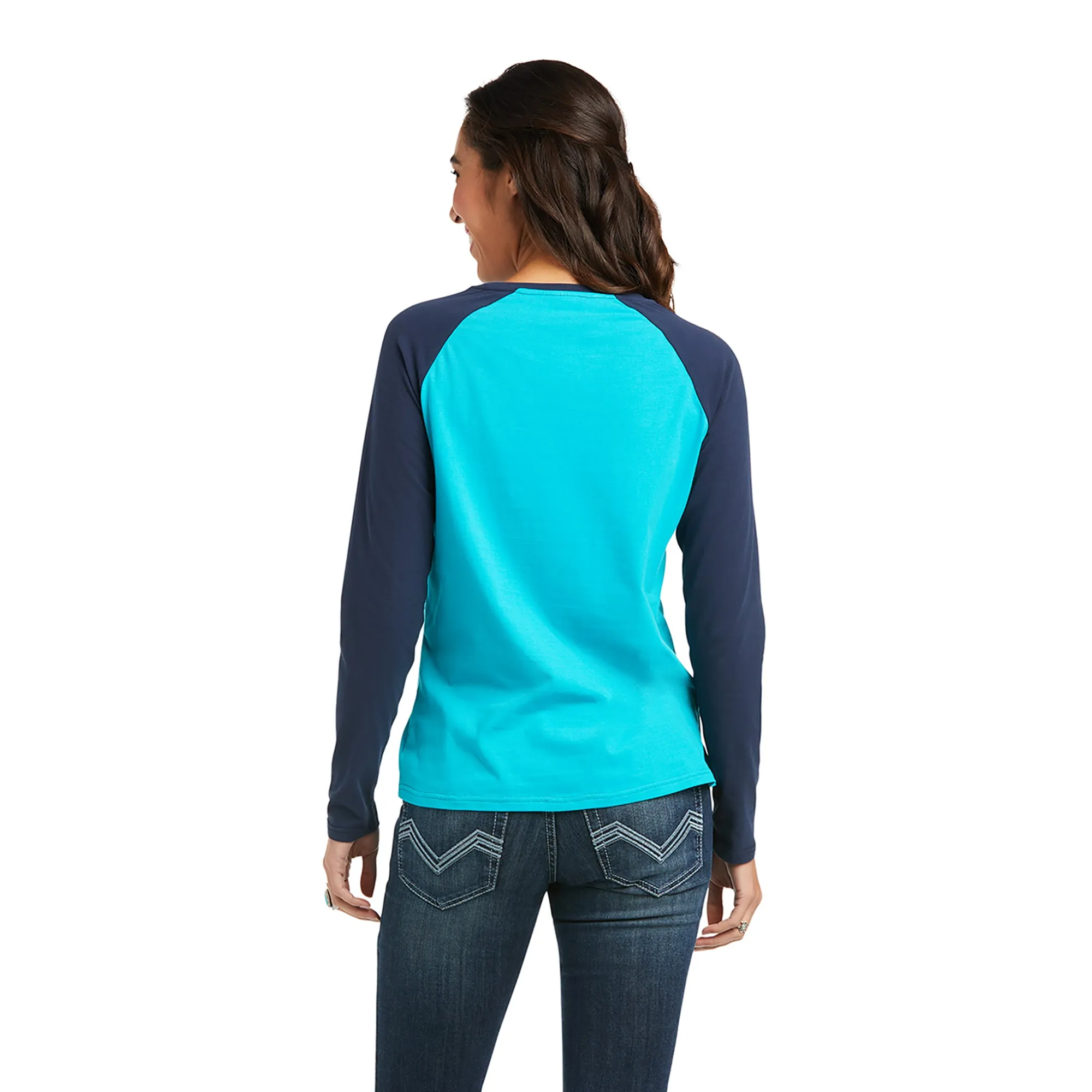 Ariat Womens R.E.A.L Loop Lake Blue/Navy Baseball T-Shirt