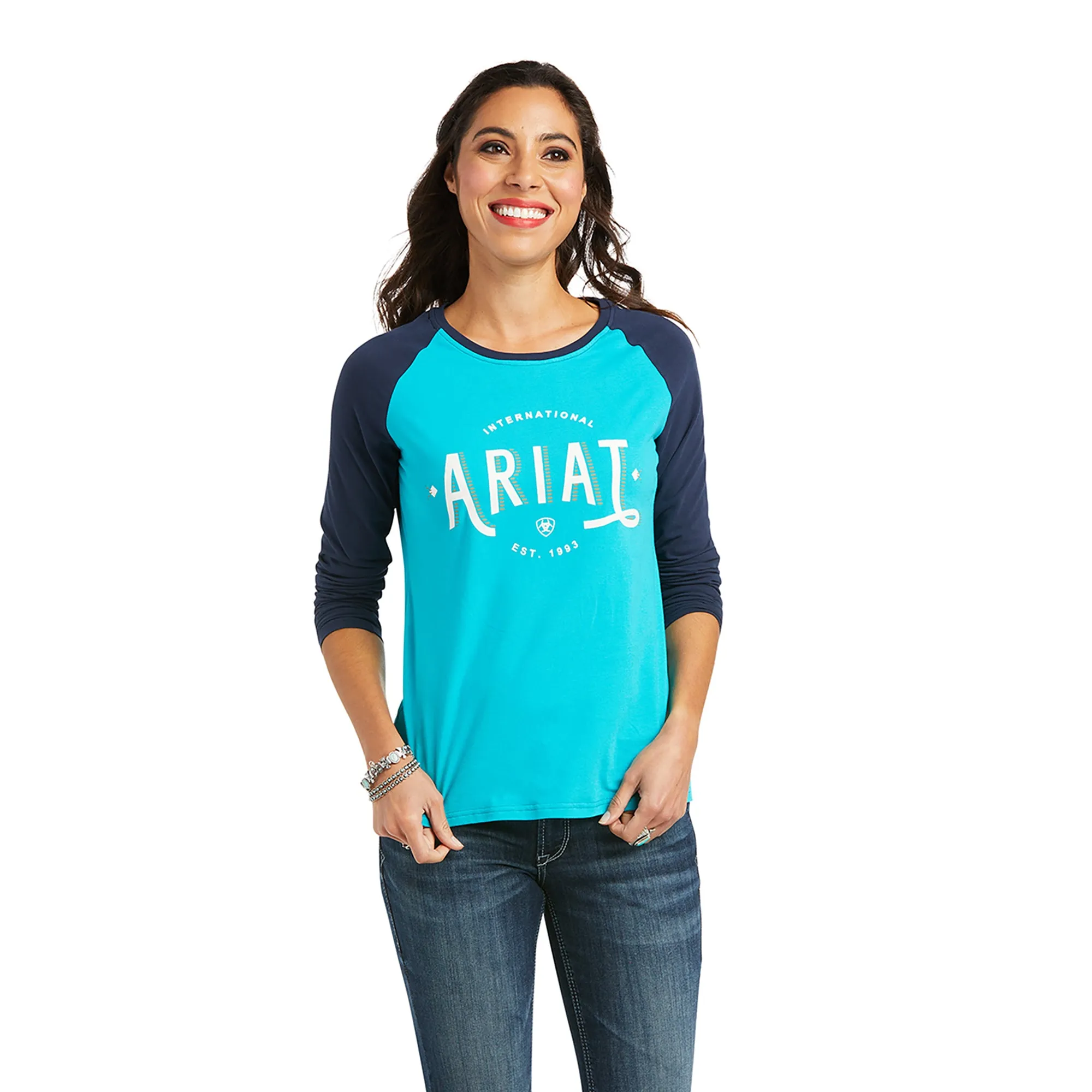 Ariat Womens R.E.A.L Loop Lake Blue/Navy Baseball T-Shirt