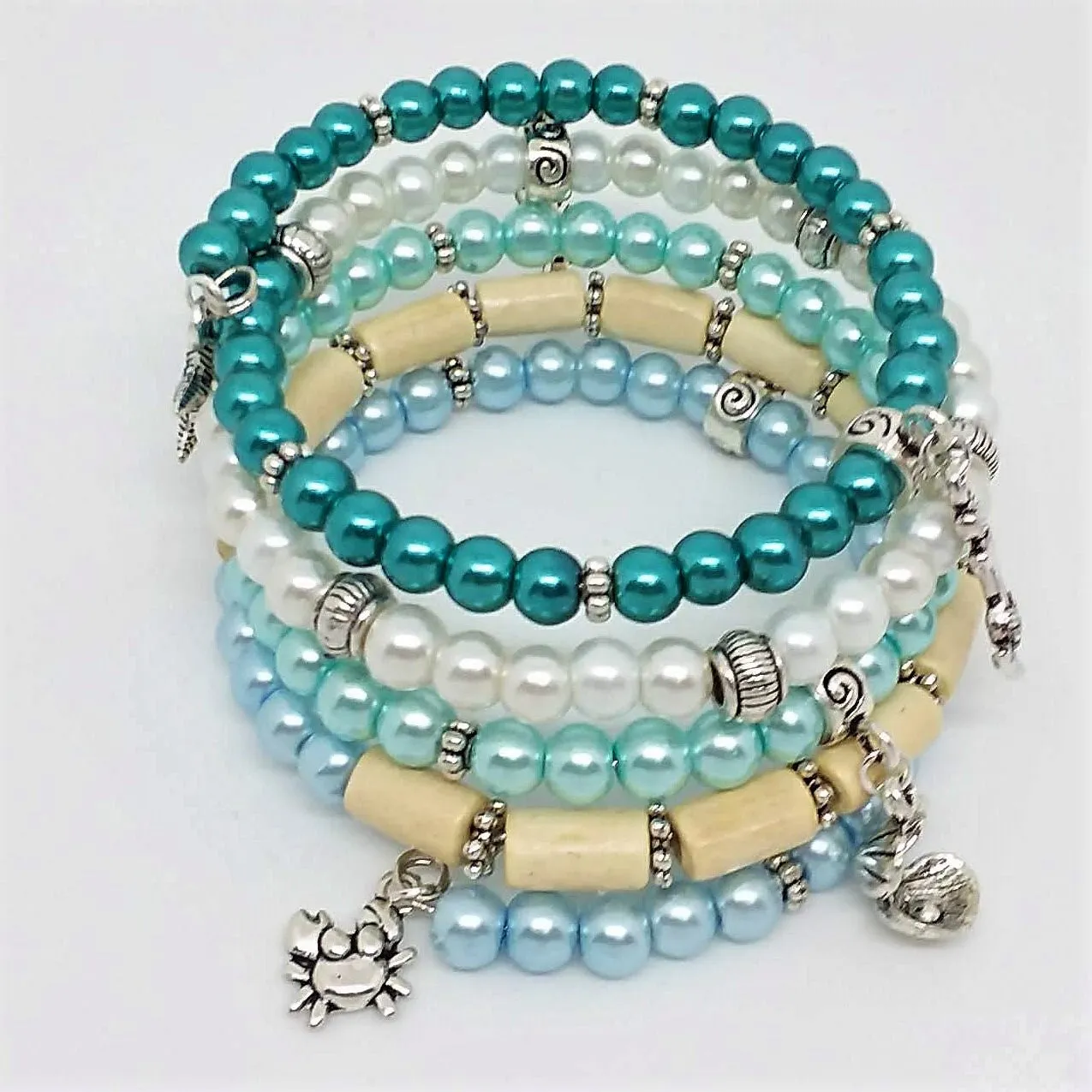 AVBeads Beaded Memory Wire Bracelet Wrap 5Layer Charm Bracelet Beach Charms Handmade