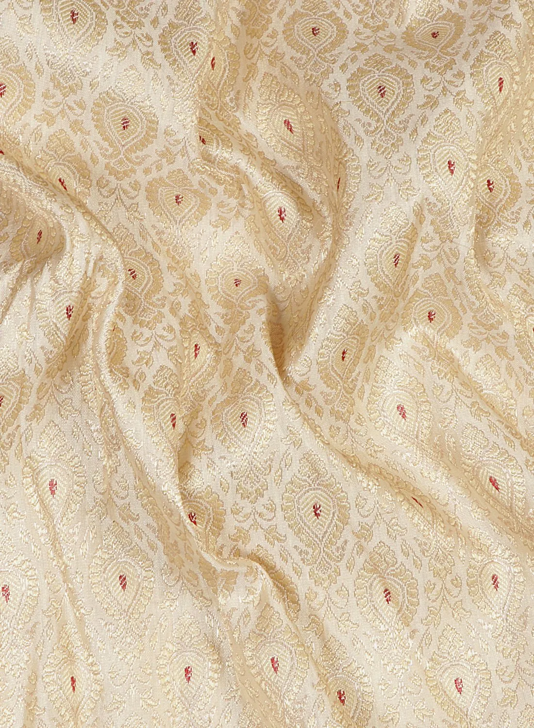 Banarasi Meena Jari Beige and Maroon Silk Blend Fabric