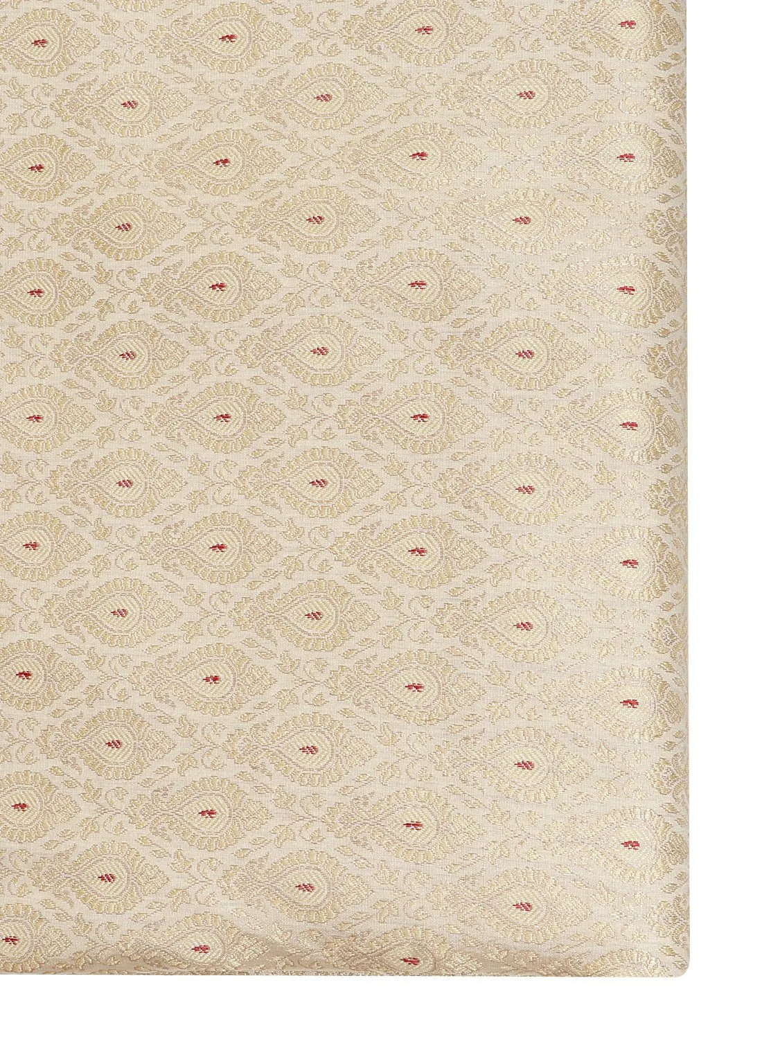 Banarasi Meena Jari Beige and Maroon Silk Blend Fabric