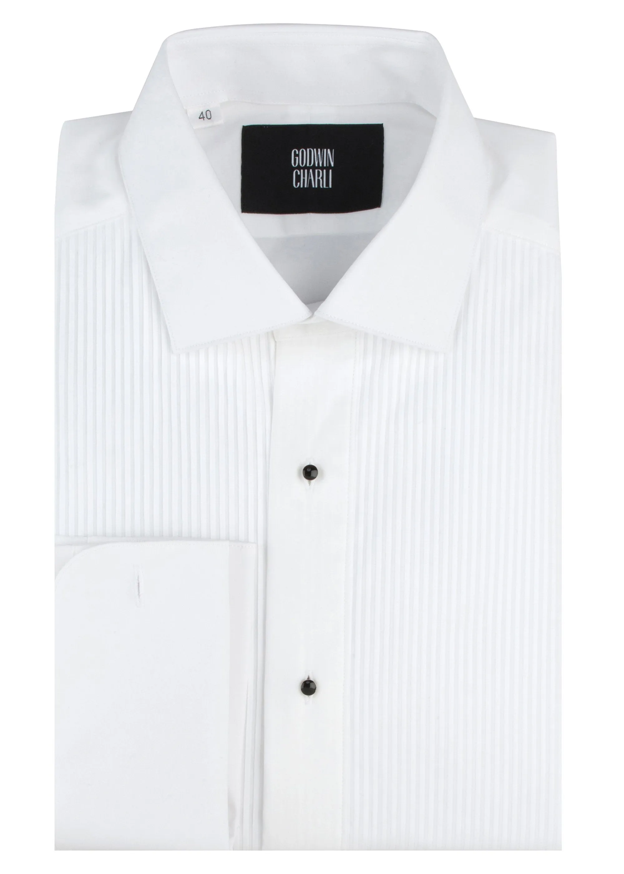 Bastien Dinner Shirt - White Poplin Cotton (Pleated Bib Front)