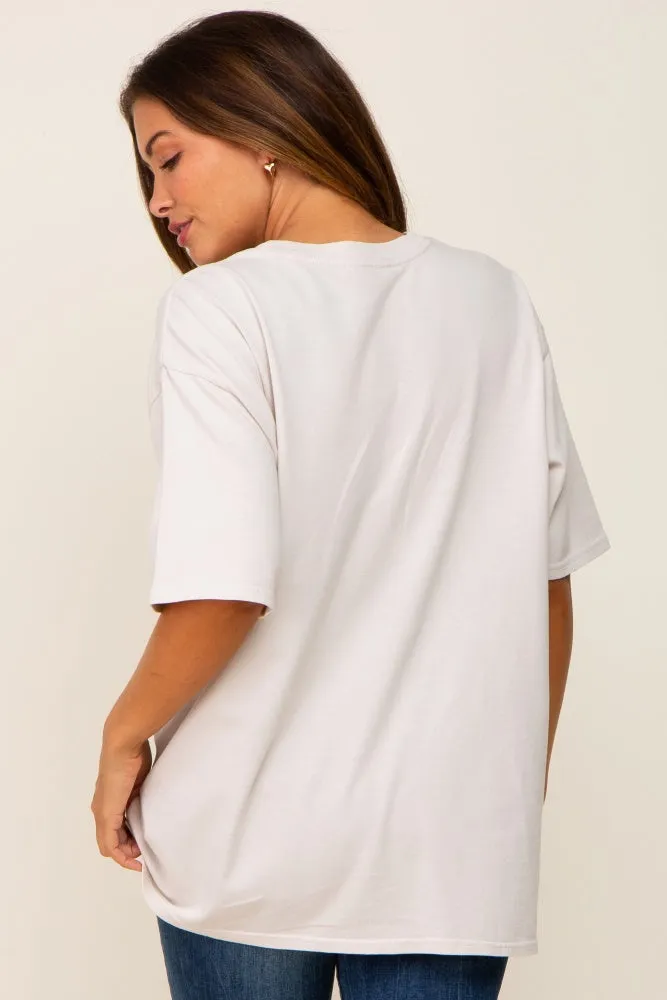 Beige Basic Oversized Maternity T-Shirt