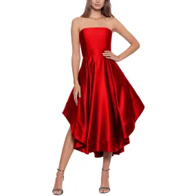 Betsy & Adam Womens Satin Strapless Evening Dress