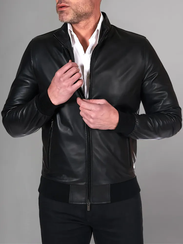 Black Bomber Leather Jacket