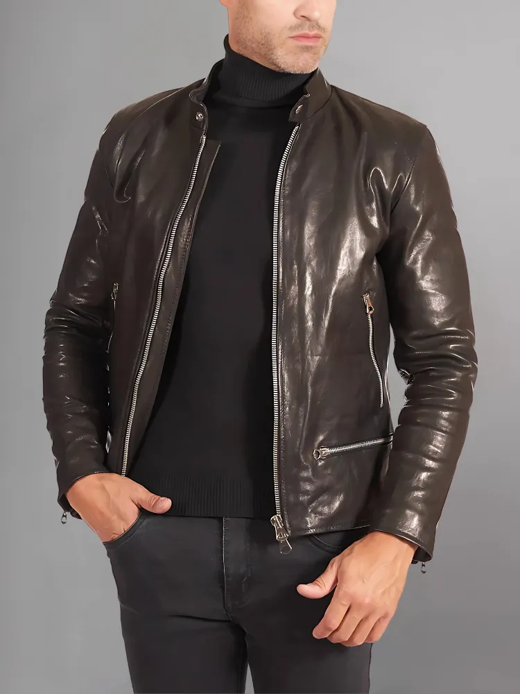 Black Motorcycle Brando Mens Leather Jacket