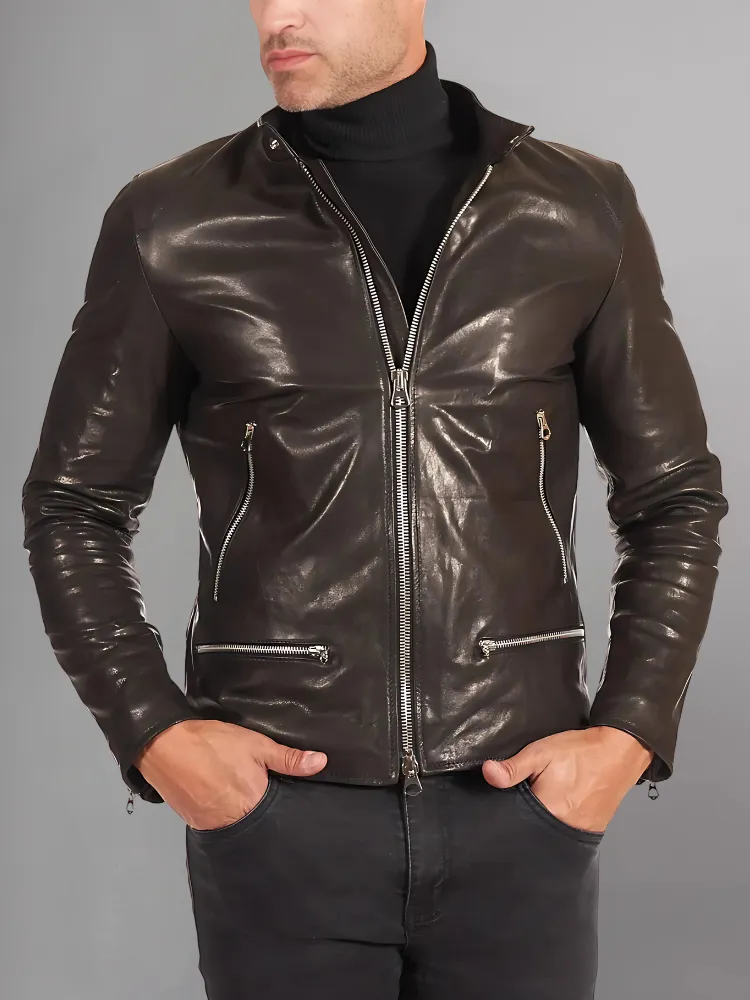 Black Motorcycle Brando Mens Leather Jacket