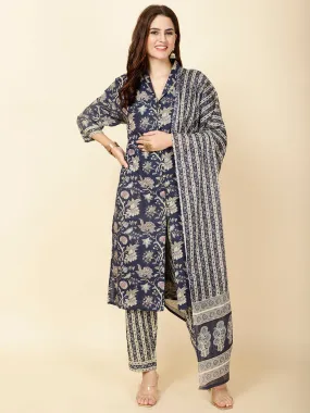 Block Print Cotton Suit Set With Dupatta