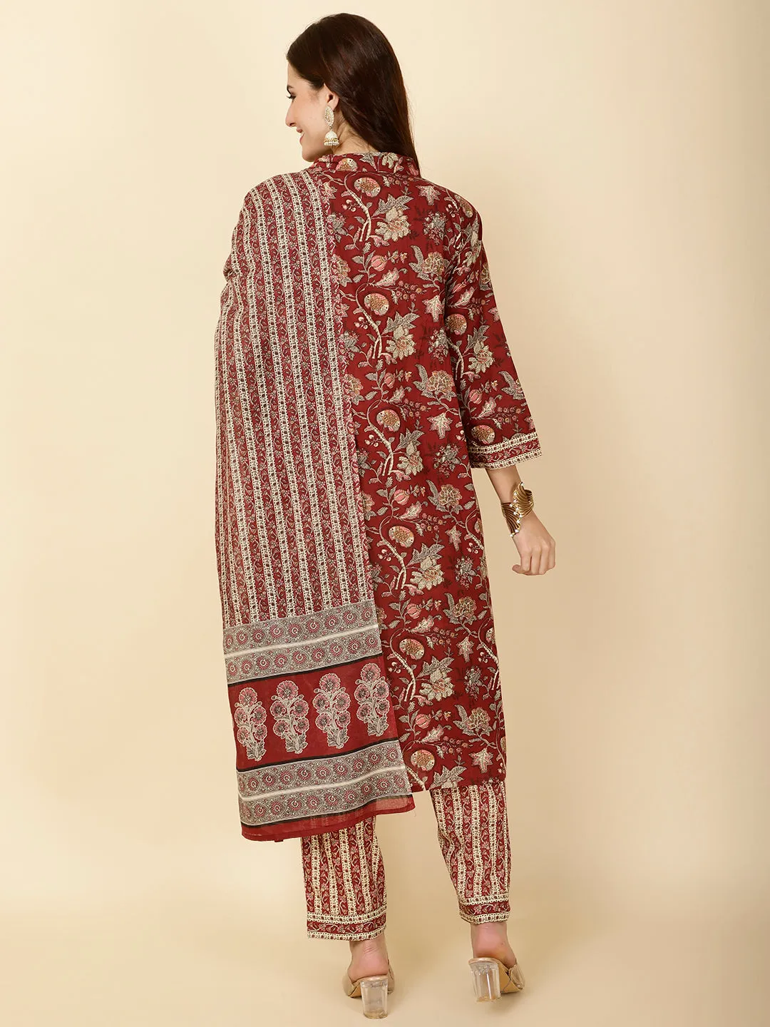 Block Print Cotton Suit Set With Dupatta