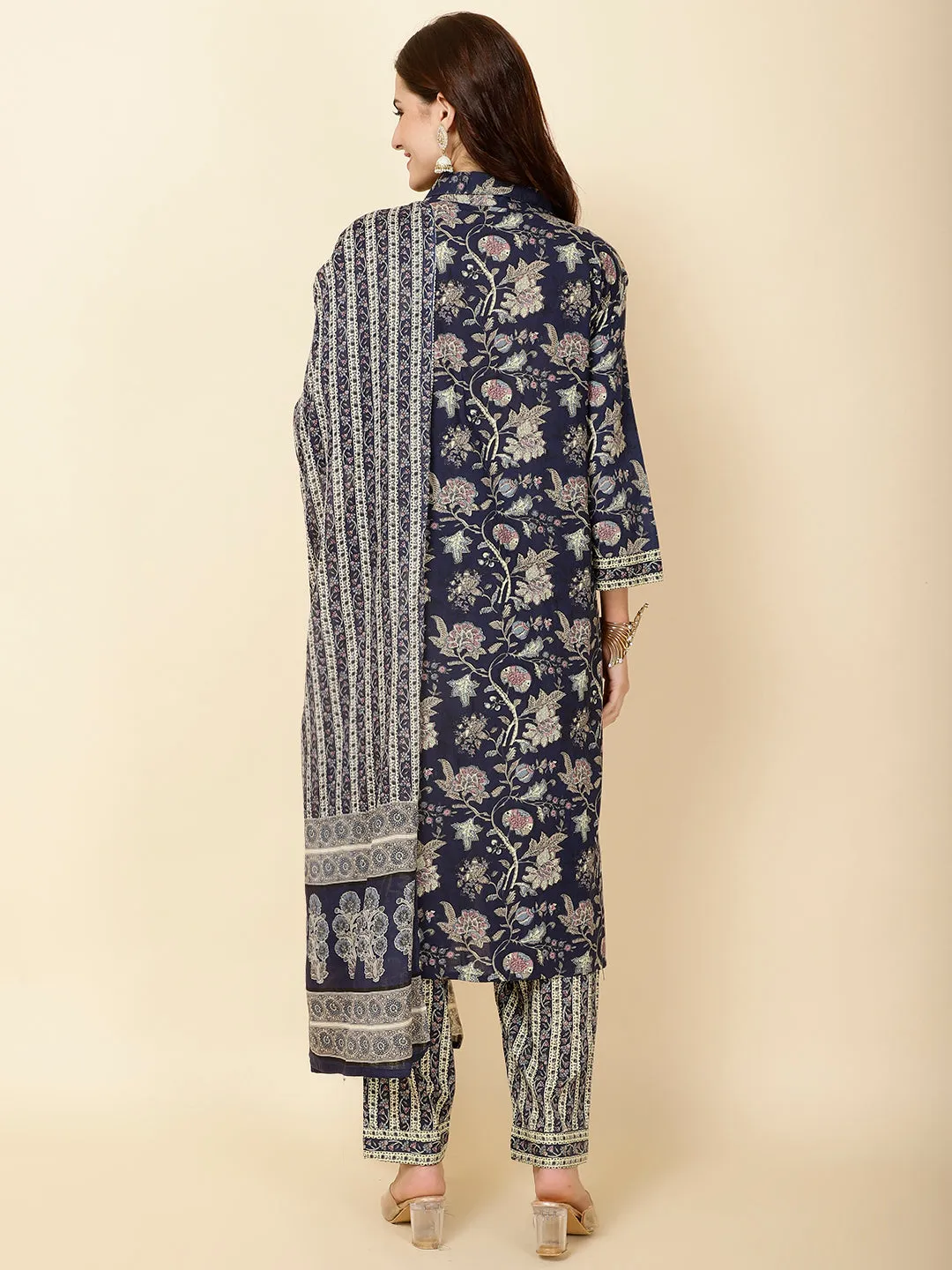 Block Print Cotton Suit Set With Dupatta