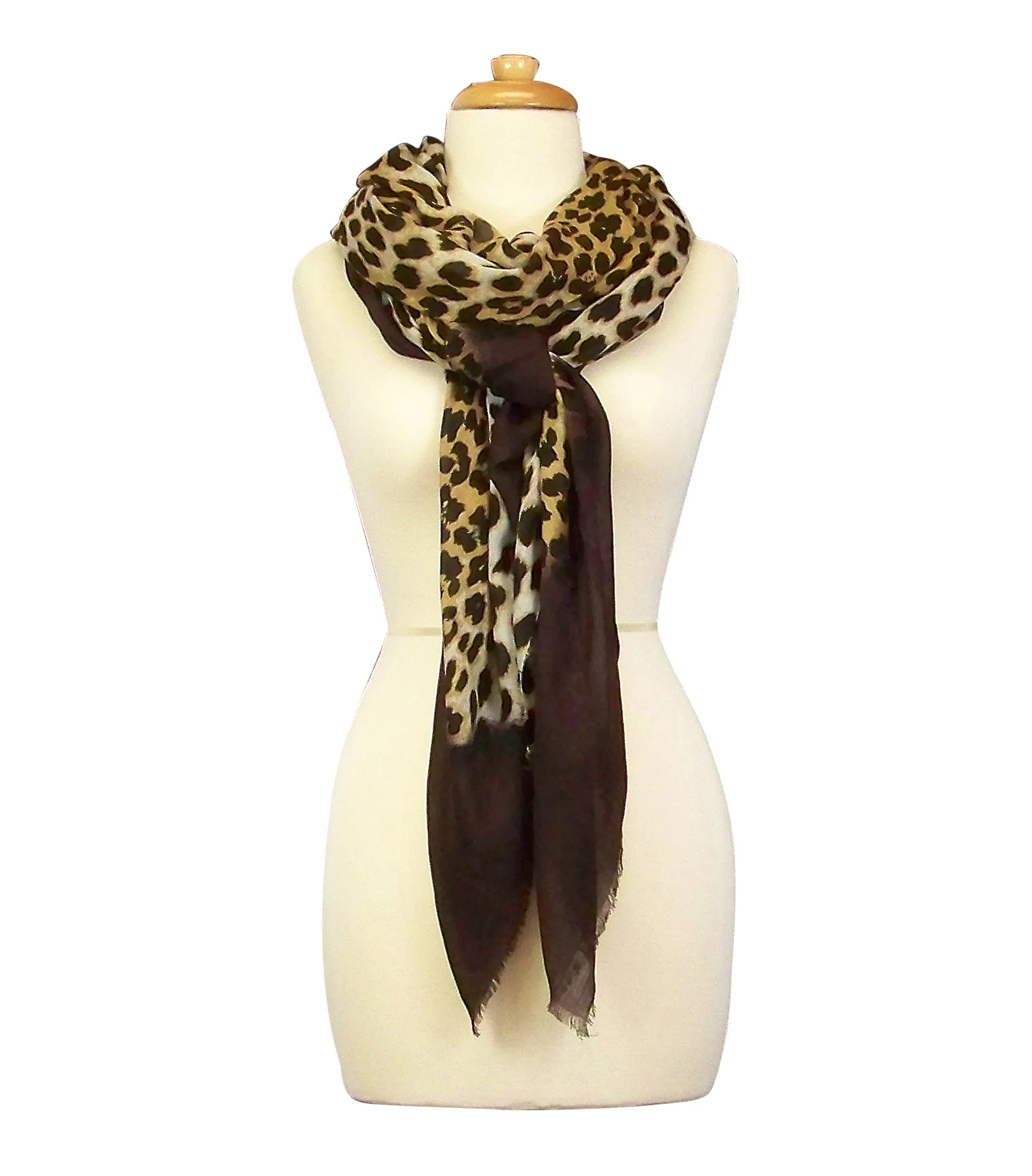 Blue Pacific Animal Print Dip Cashmere and Silk Scarf in Coffee and Tan