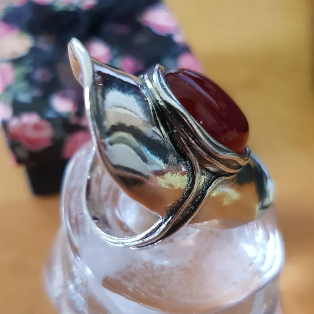 Bluenoemi Jewelry Silver Ring with Stone, Ring for woman, Red Carnelian Gemstone