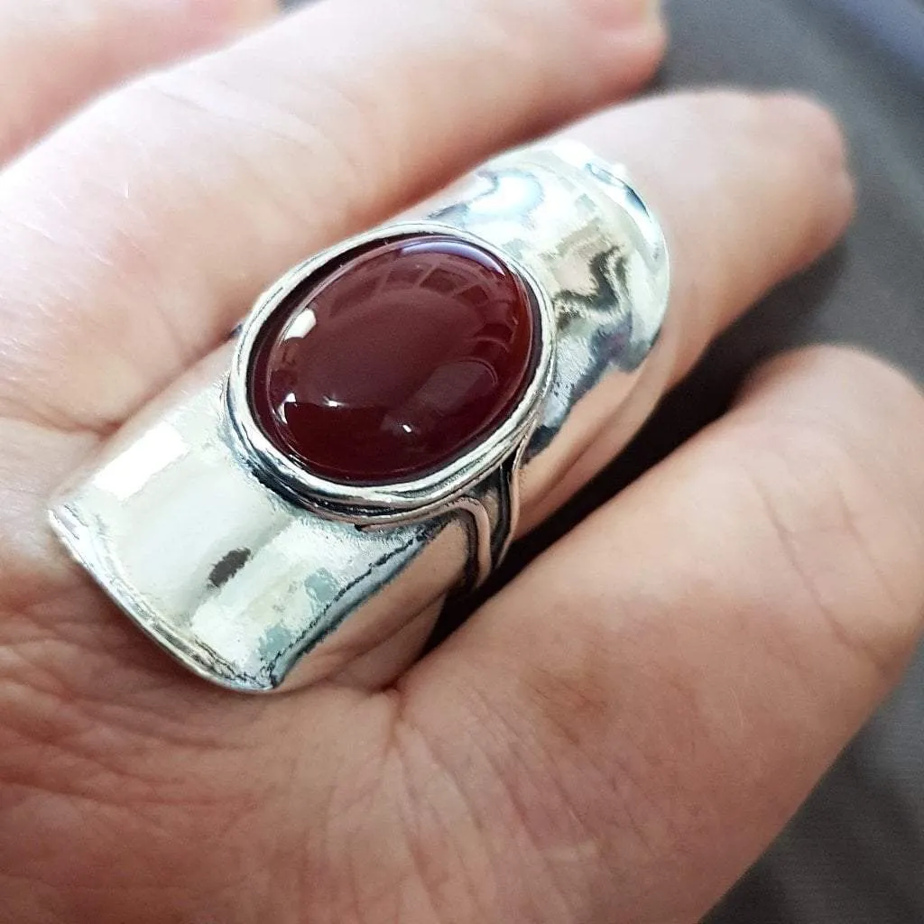 Bluenoemi Jewelry Silver Ring with Stone, Ring for woman, Red Carnelian Gemstone