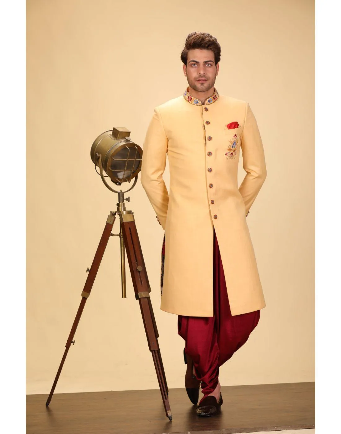 BluesnGreys Peach and Maroon Indo Western Kurta Set - Rent