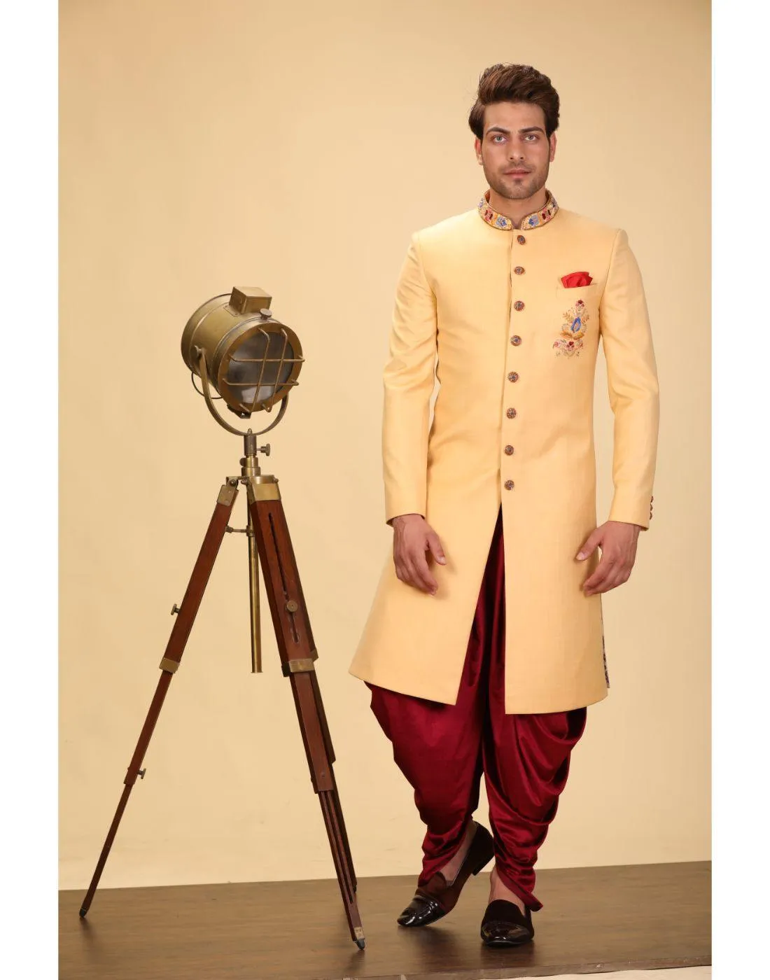 BluesnGreys Peach and Maroon Indo Western Kurta Set - Rent