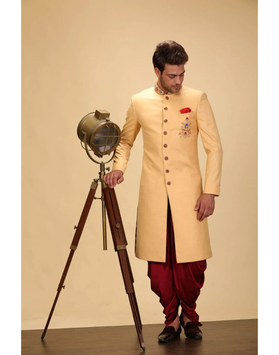 BluesnGreys Peach and Maroon Indo Western Kurta Set - Rent