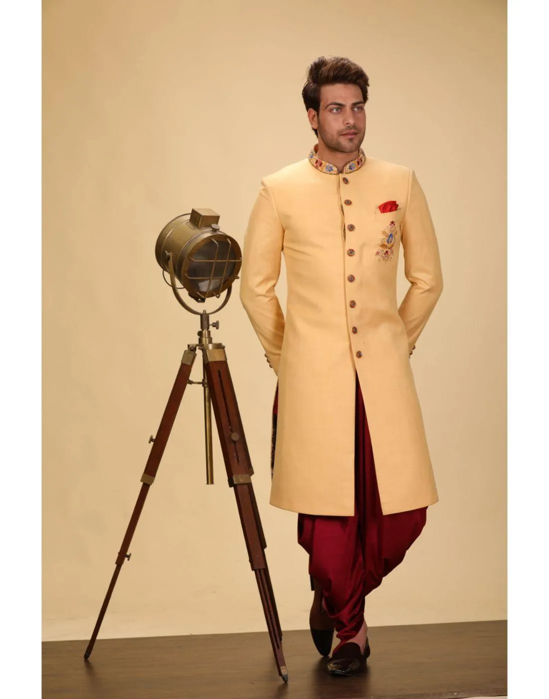 BluesnGreys Peach and Maroon Indo Western Kurta Set - Rent