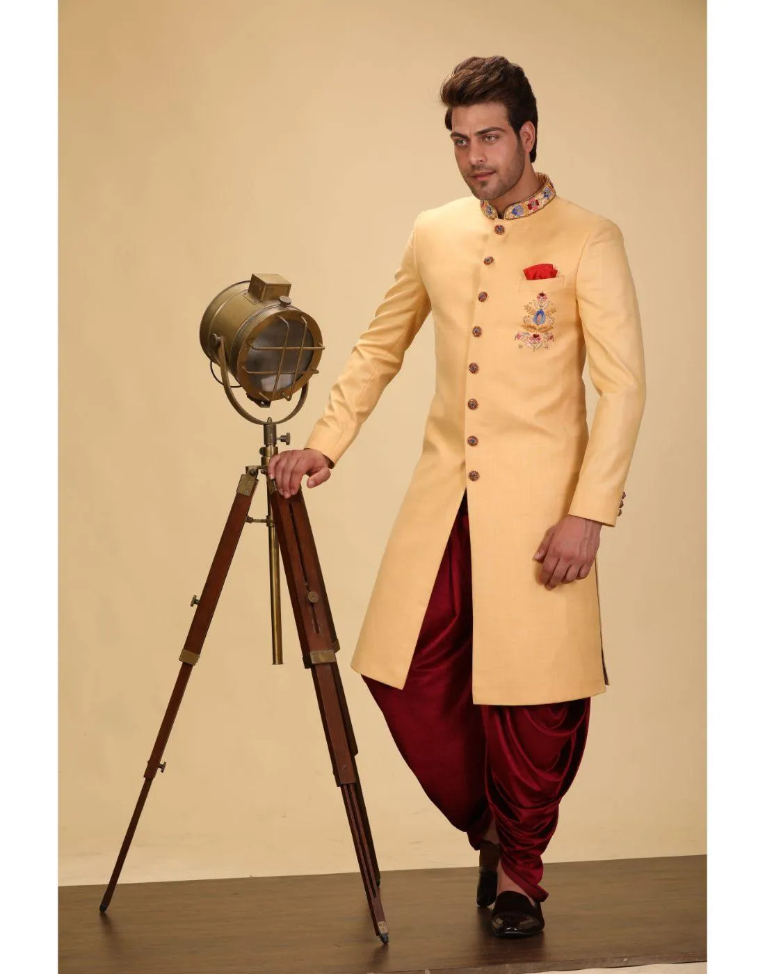 BluesnGreys Peach and Maroon Indo Western Kurta Set - Rent