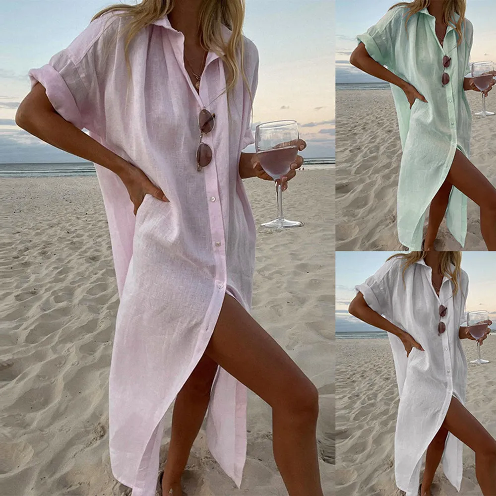 Breezy Shoreline Chic White Tunic Shirt Dress