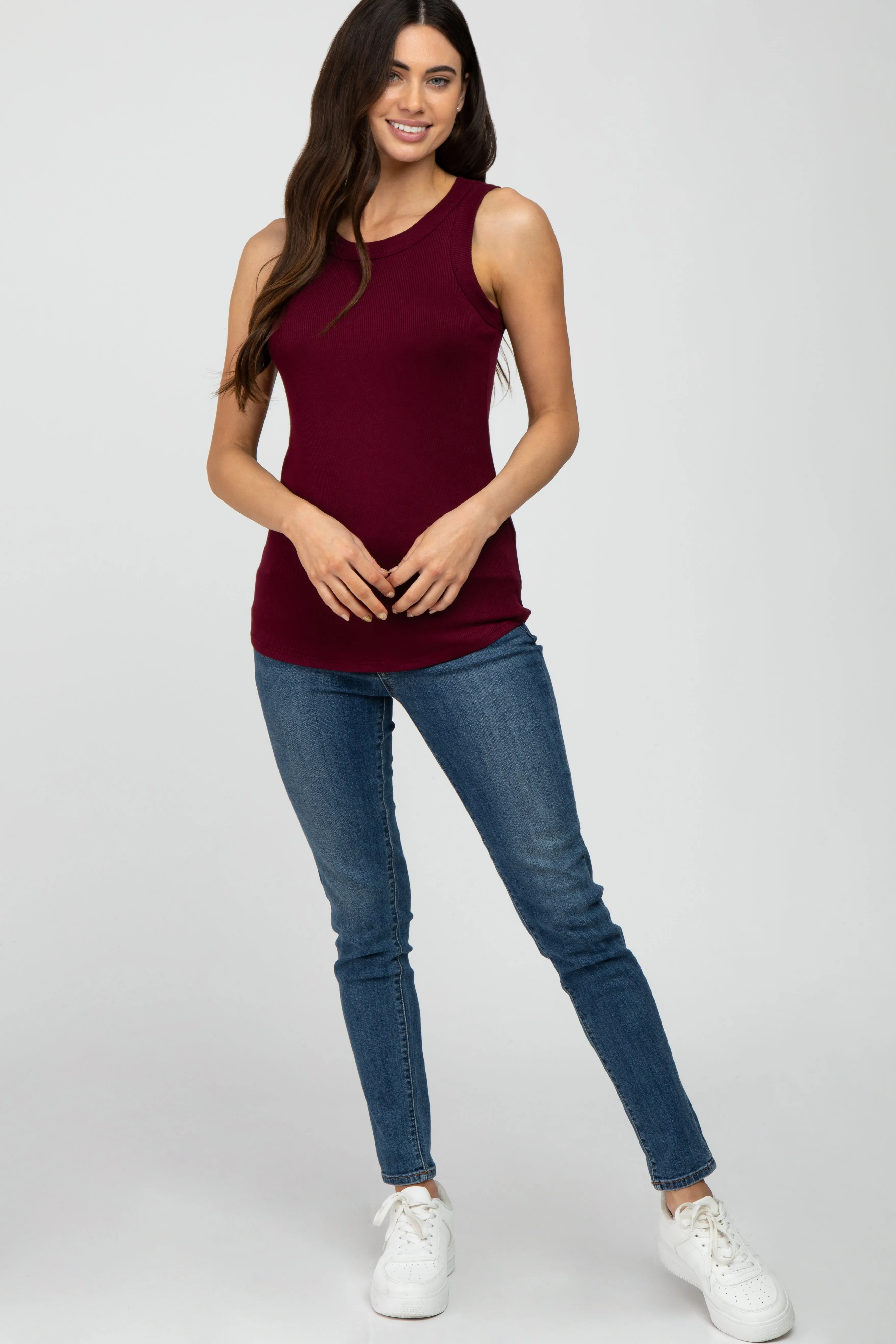 Burgundy Ribbed Sleeveless Top