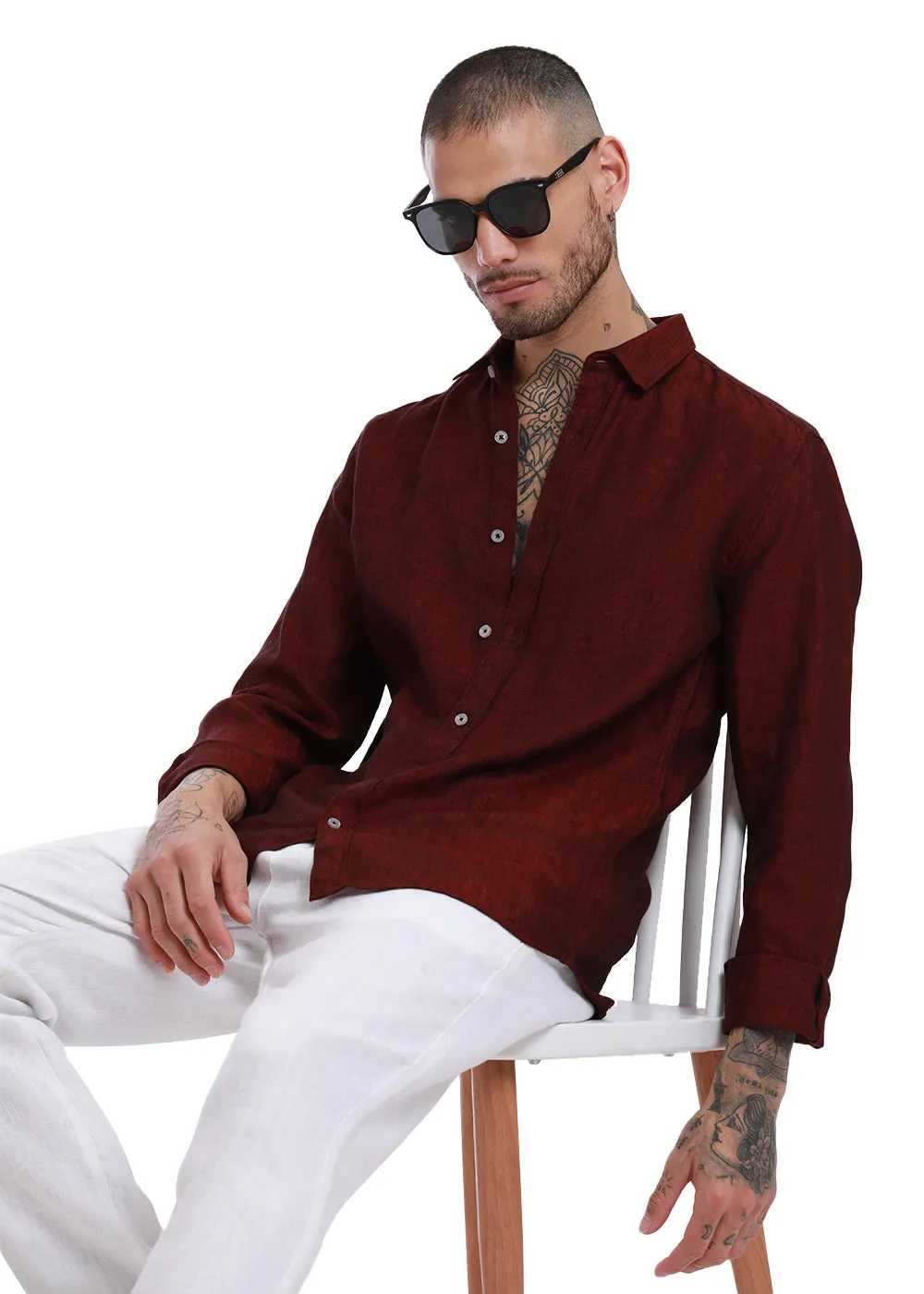 Burnt Maroon Pure Irish Linen Shirt