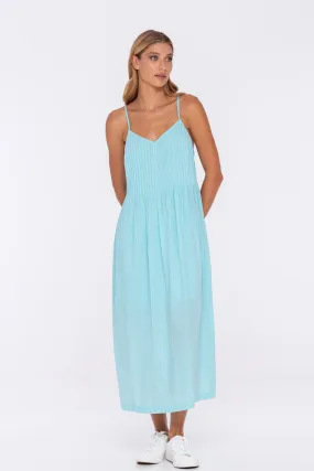 Celine Maxi - Mermaid Splash, White Stitched Pintucks