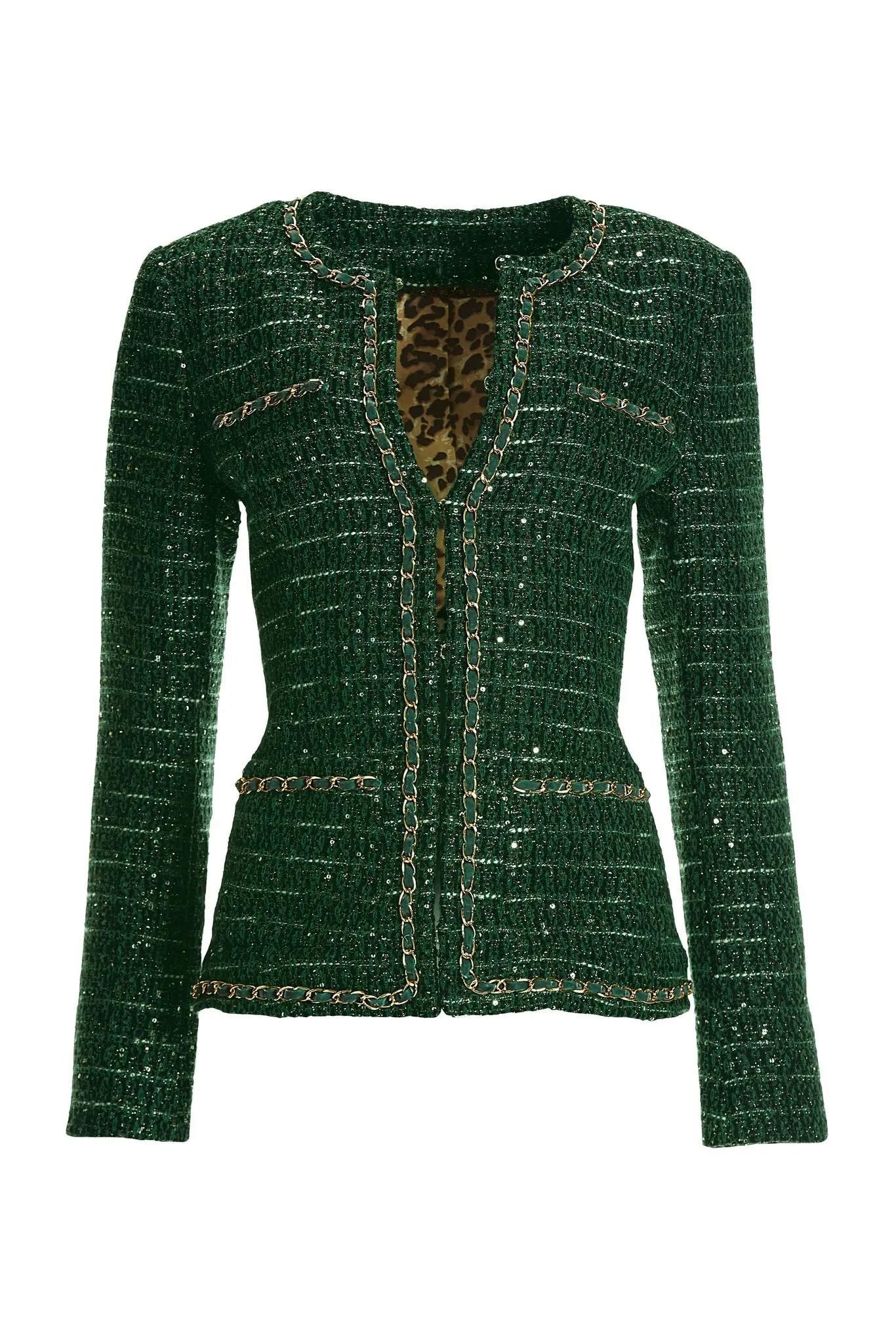 Chain Detail Tweed Jacket Green